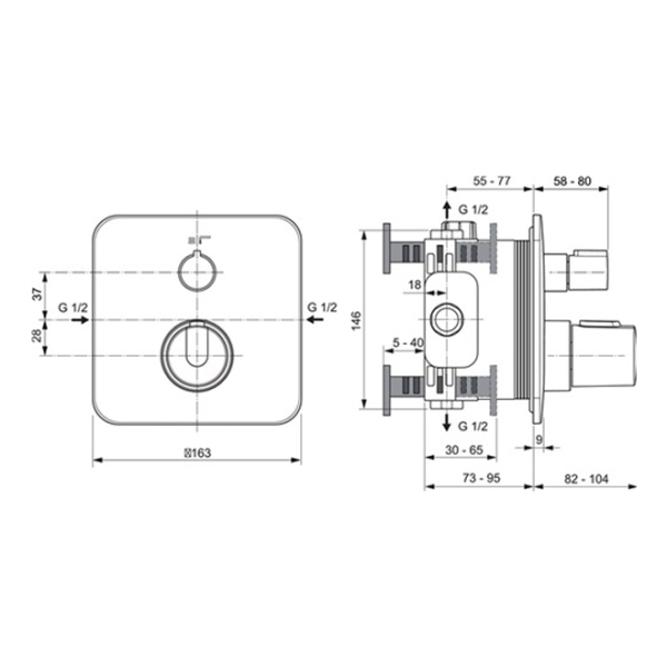 delphis unic Fertigmontage-Set für UP Wannen-Thermostat Bausatz 2 chr